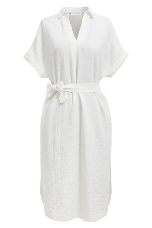Belted Short-Sleeve Midi Dress