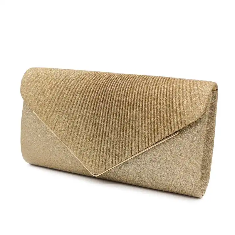 Glitter Pleated V Shape Envelope Evening Bag - Kitise
