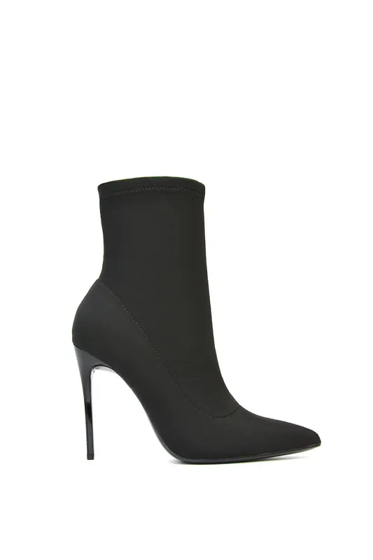 Felix' Pointed Toe Stretchy Sock Ankle Boots With Stiletto Heel - XY London
