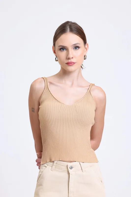 Scoop Neck Knitted Ribbed Tank Top - Hiccup