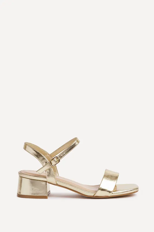 Carlie Wide Fit Gold Faux Leather Low Block Heel - Linzi