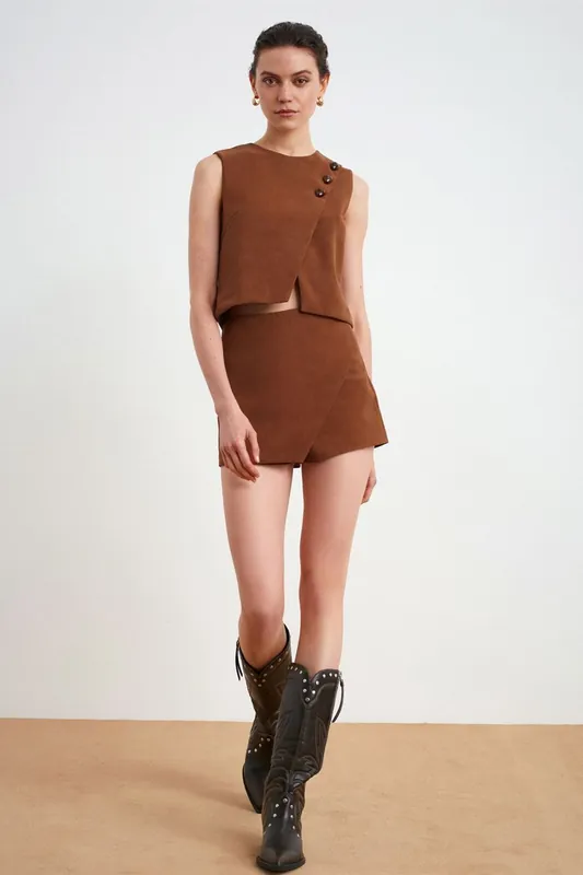 Mid-Waist Faux Leather A-Line Mini Skirt