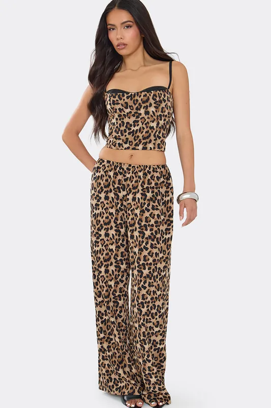 Wide Leg Leopard Print Trousers - EGO
