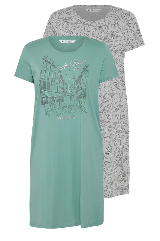 2 Pack Paris Scene Nightdresses - Yours