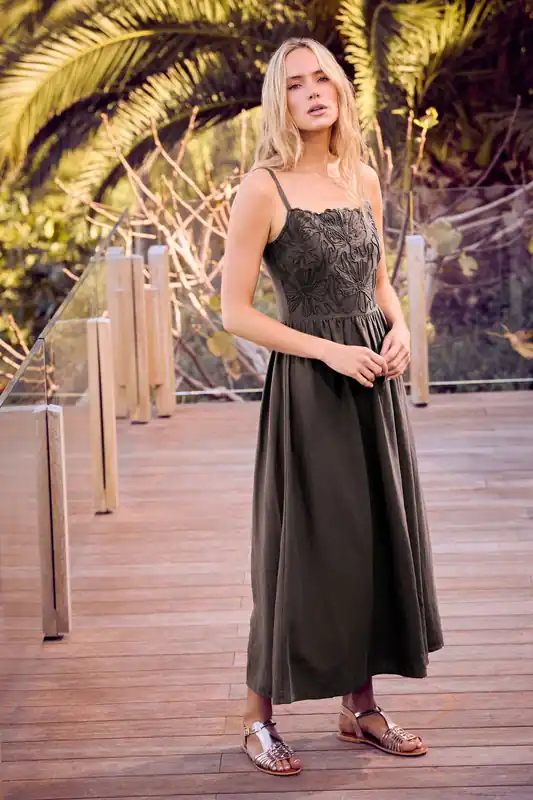 Tall Linen Embroidered Midi Dress - Long Tall Sally