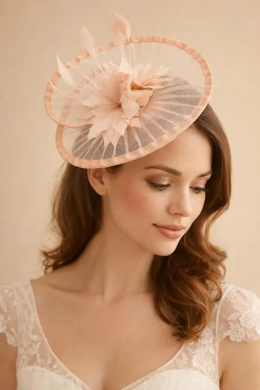 Spiral Circular Brim Fascinator with Feathers Burst - SVNX