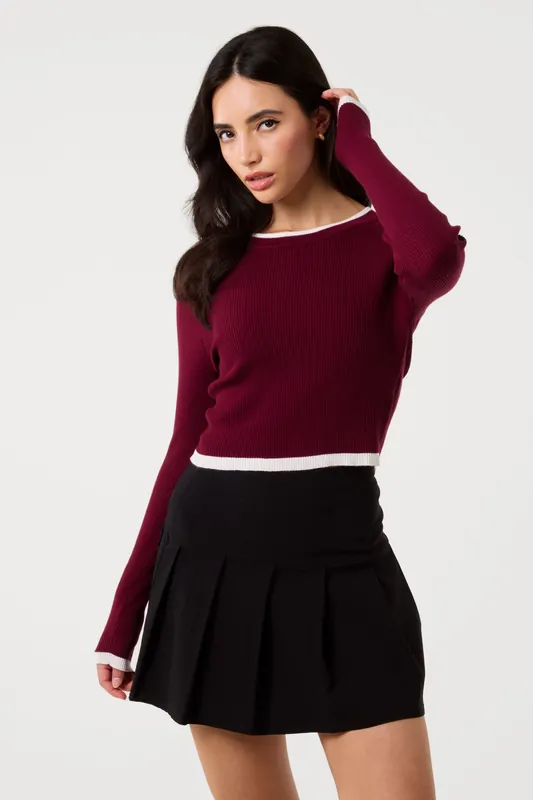 Red Contrast Knitted Jumper - Pink Vanilla