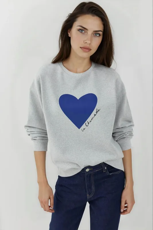 Printed Crew Neck Raised Sweatshirt - Hiccup