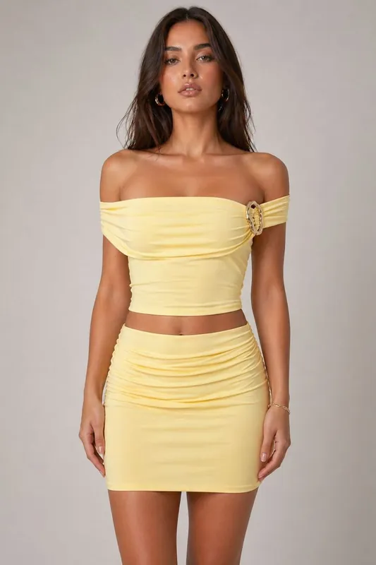 Buckle Detail Crop Top and Mini Skirt - Co-ord Set