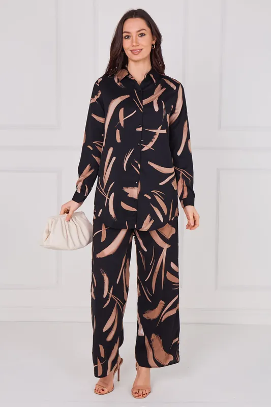 Black and Copper Brushstroke Print Co-Ord Set