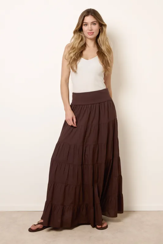 Brown Jersey Band Tiered Skirt - Blue Vanilla