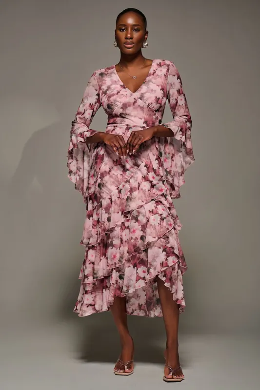Mesh Ruffle Sleeve Tiered Midaxi Dress - Jolie Moi