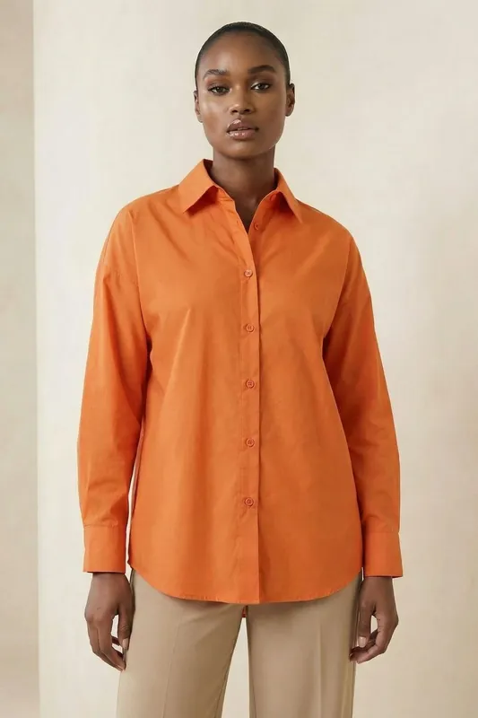 Oversized Long Sleeve Poplin Shirt with Button Closure - MyFashion