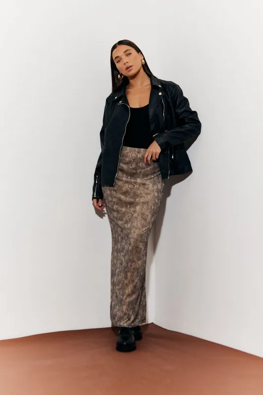 Multi Snake Skin Printed Mesh Skirt - In The Style