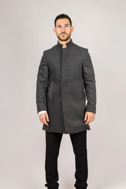 Men's Stand Collar Wool Blend Overcoat - Infinity Leather