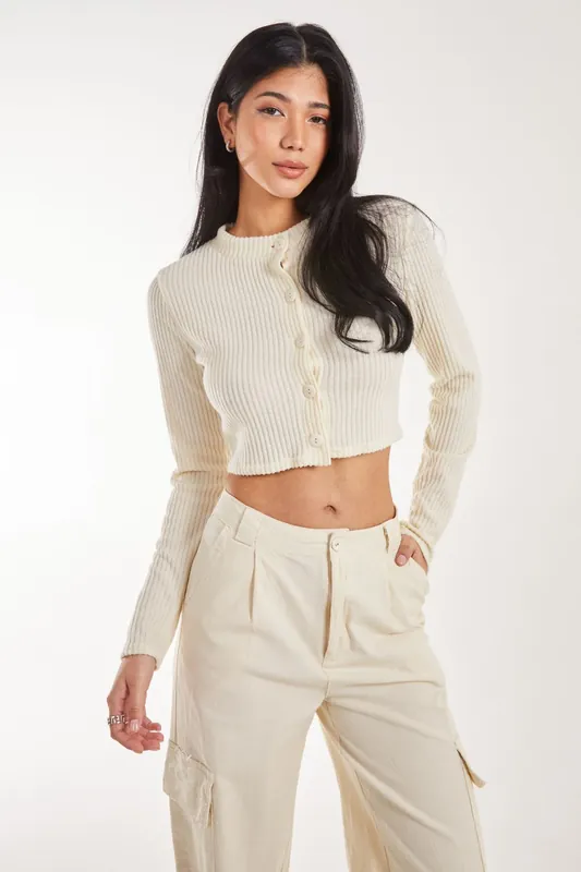 Brushed Long Sleeve Cardigan - Pink Vanilla