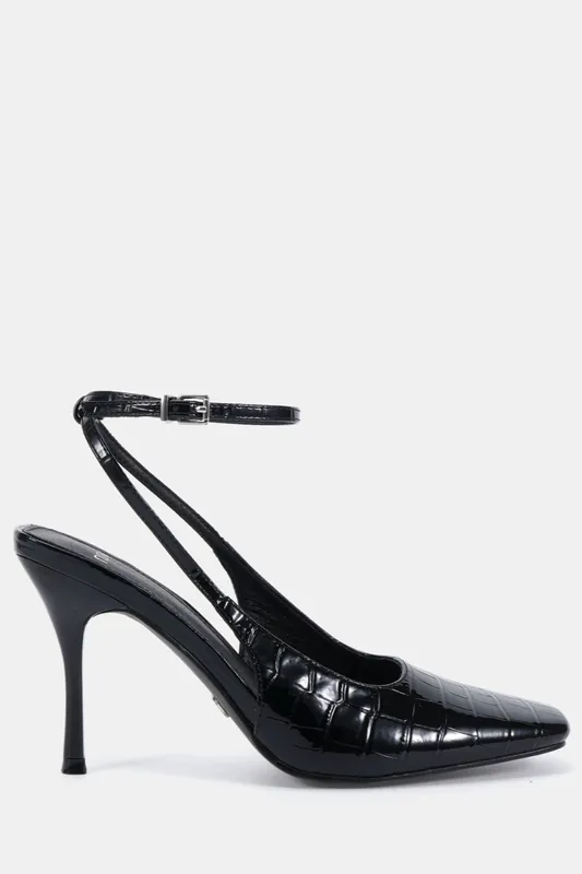Wide Fit Icon Square Toe High Stiletto Slingback Ankle Strap Court - Novo