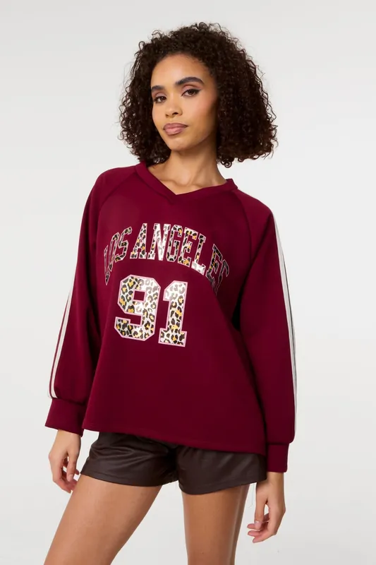 Wine Metallic Leopard Long Sleeve Sports Jersey - Pink Vanilla