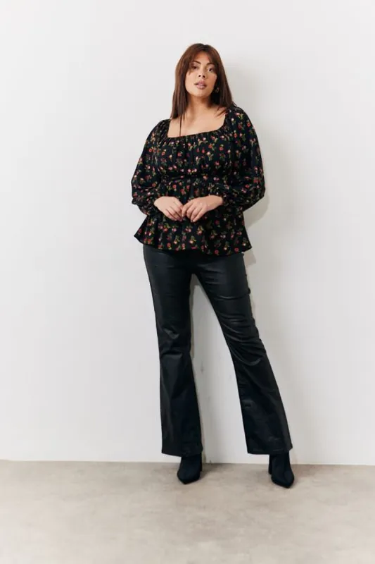 Black Rose Print Smock Top - In The Style