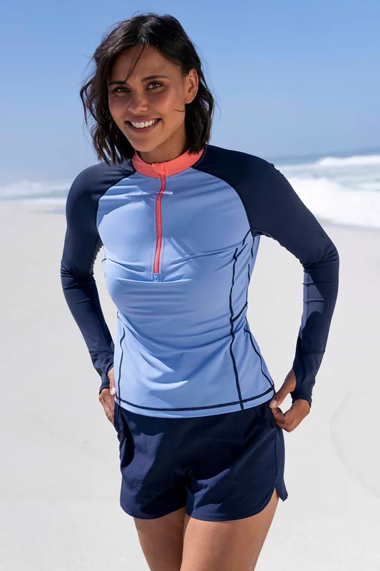 Helston' Long Sleeve Rash Vest Stretchy Lightweight Half Zip Top - Mountain Warehouse