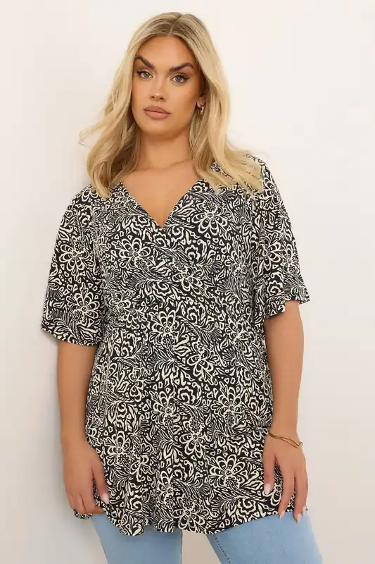 Floral Leaf Print Wrap Top - Yours