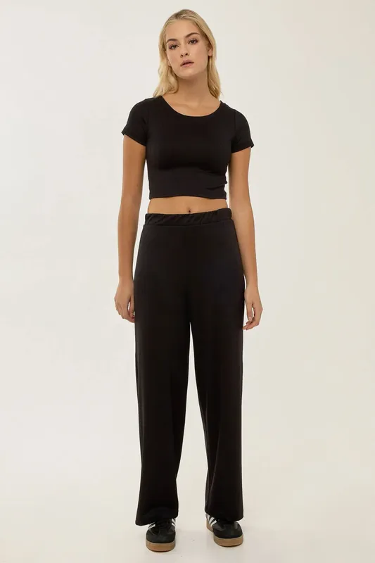 Knit Crop Shirt & Elastic Belt Pants Set - Hiccup