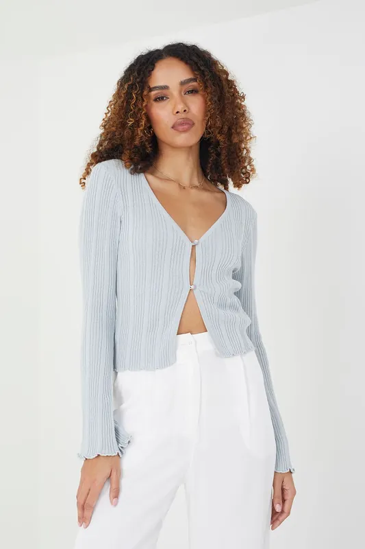 Ribbed Knitted Cardigan with Wide Sleeve - Brave Soul
