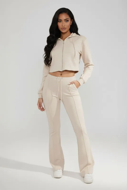 Cropped Zip Hoodie and Flared Trouser Set - Interlock - Co-ord Set