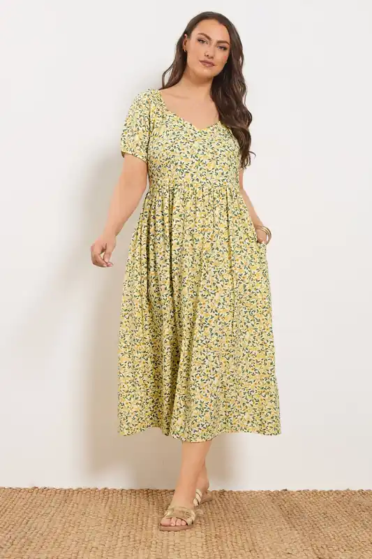 Lemon Print Midi Dress - Yours