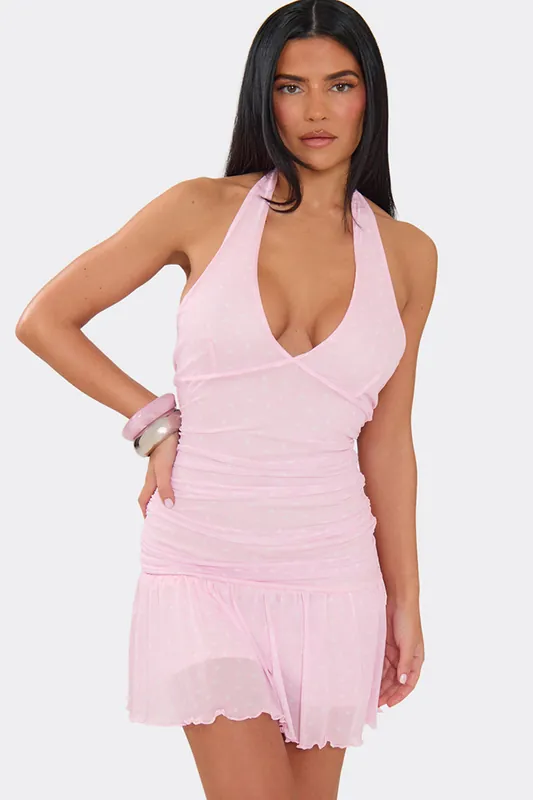 Sleeveless Polka Dot Mini Dress - EGO