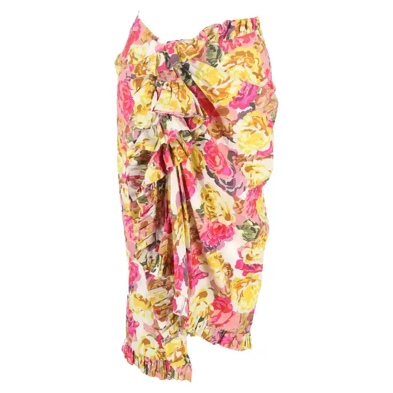 Preloved Sina Floral Printed Midi Ruffled Skirt in Multicolor Cotton - Dries Van Noten