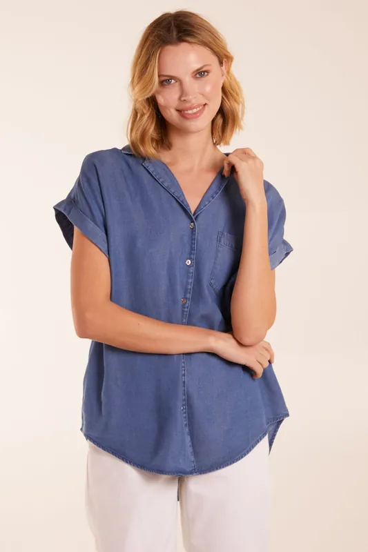 Tencel Button Down Pocket Top - Blue Vanilla