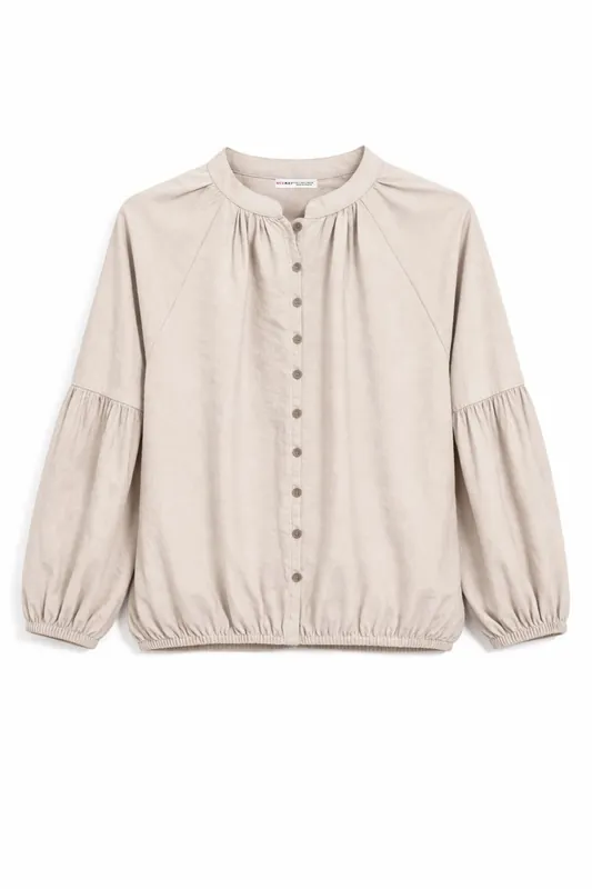 Mandarin Collar Buttoned Blouse - MixRay
