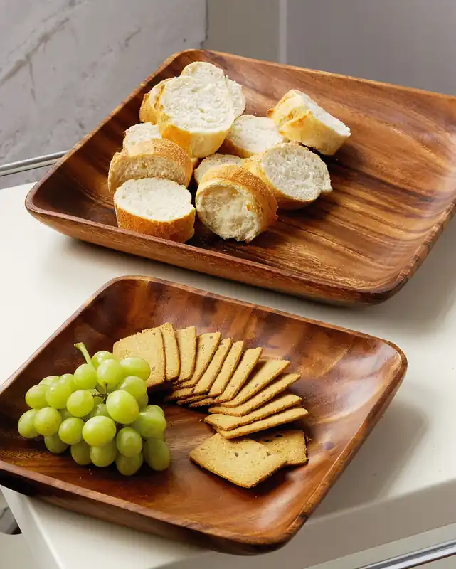 Acacia Curved Sides Serving Platter, Natural Wood Dish, Curved Food Server Board, Luxurious Serving Stand - Orsina