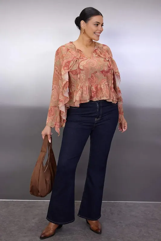 Paisley Print Frill Detail Long Sleeve Blouse - WOVCOR