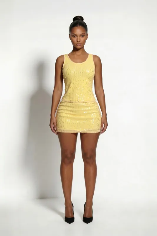 The Anica Sequin Top - Yellow