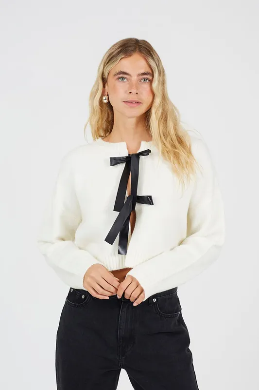 Soft Knit Cardigan with Bow Tie - Brave Soul