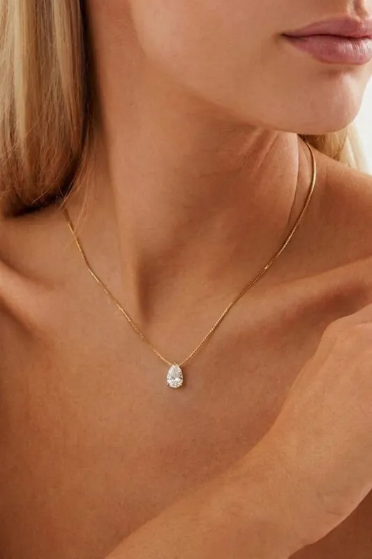 Gold Plated Diamond Pear Cut Necklace - Serla