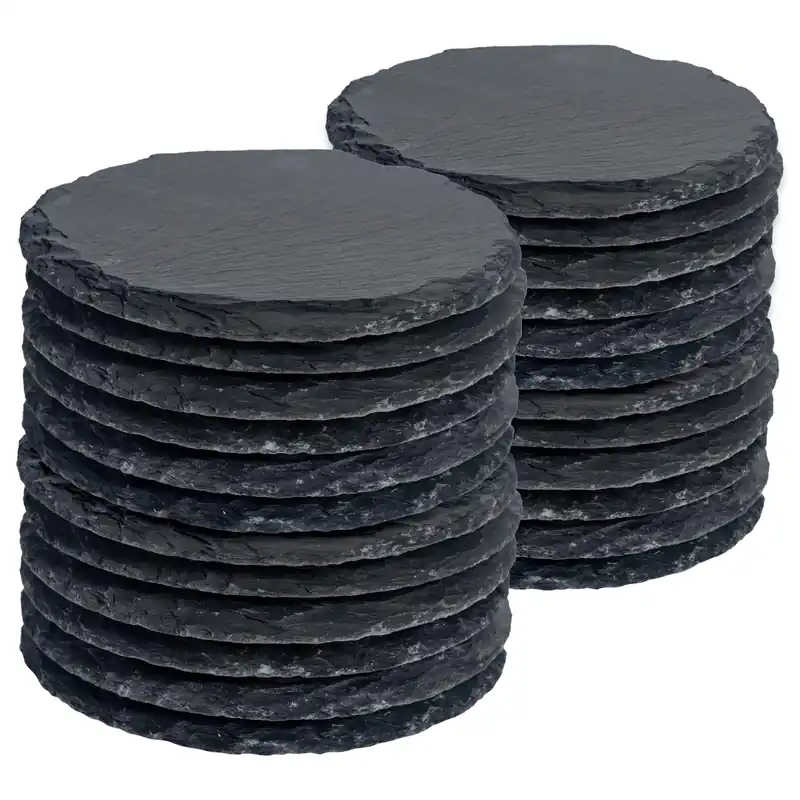 10cm Round Slate Coasters - Set of 24 Natural Stone Drinks Coasters