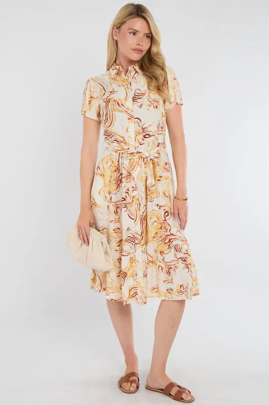 Yellow Swirl Print Frilled Hem Midi Dress - Love Sunshine