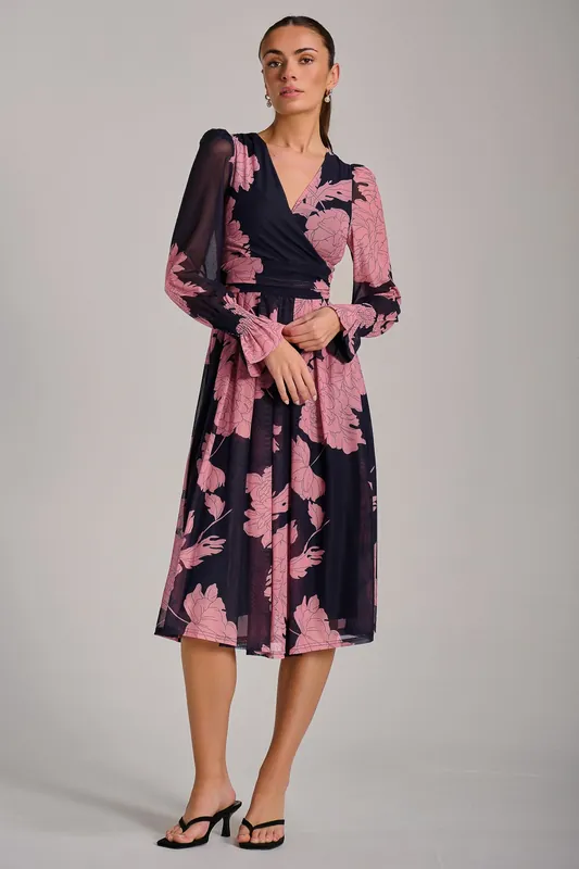 Long Sleeve Printed Mesh Midi Dress - Jolie Moi