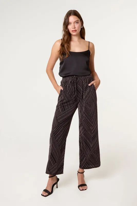 Bronze Draw Cord Metallic Trousers - Blue Vanilla