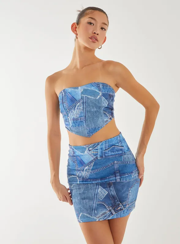 Seam Detail Denim Top - Pink Vanilla