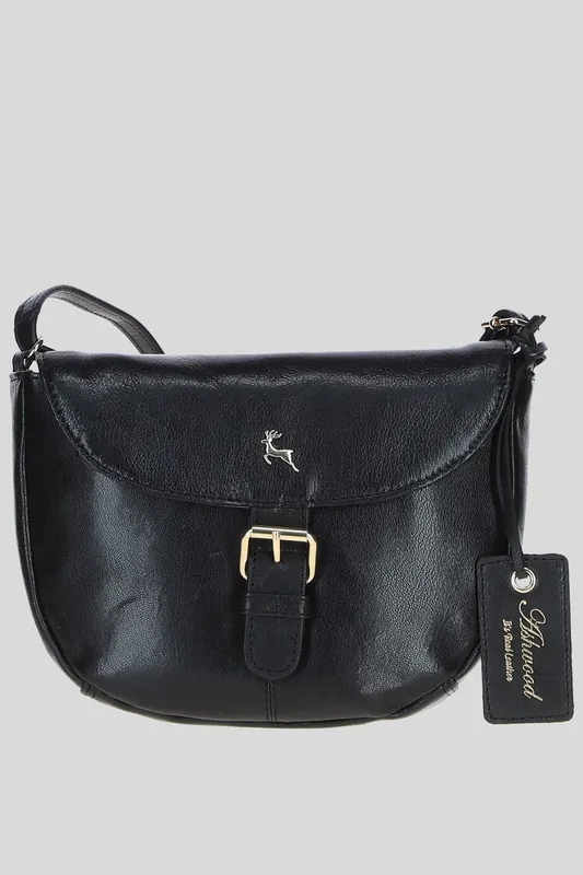'Violet' Real Leather Flap-Over Crossbody Bag