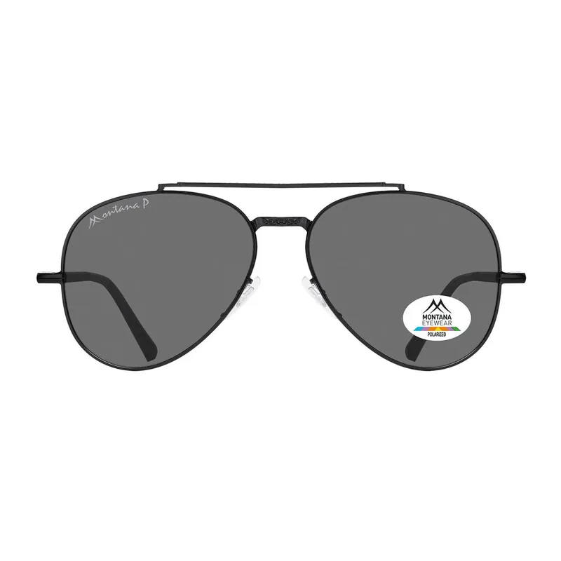 Aviator Shiny Black Smoke Grey Polarized MP185 - montana