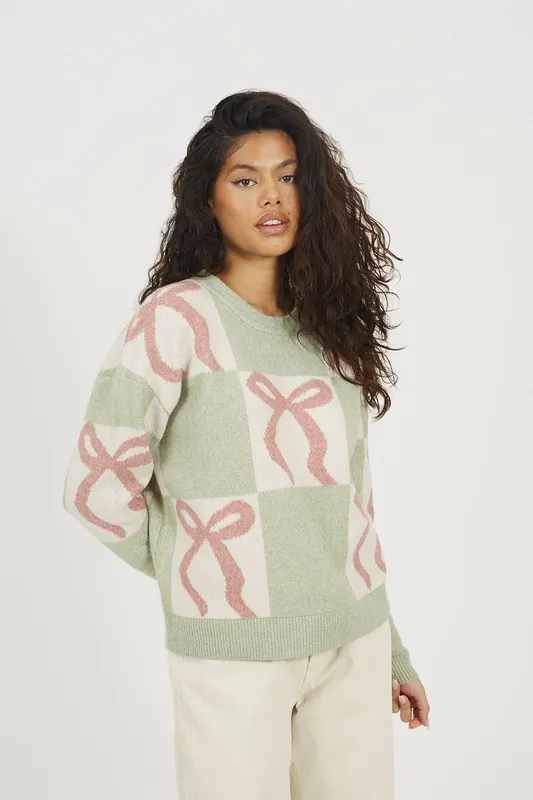 Bow Jacquard Knit Jumper - Brave Soul
