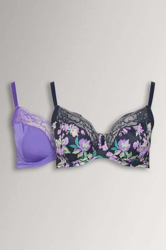 2 Pack Floral Underwired Bras - Yours