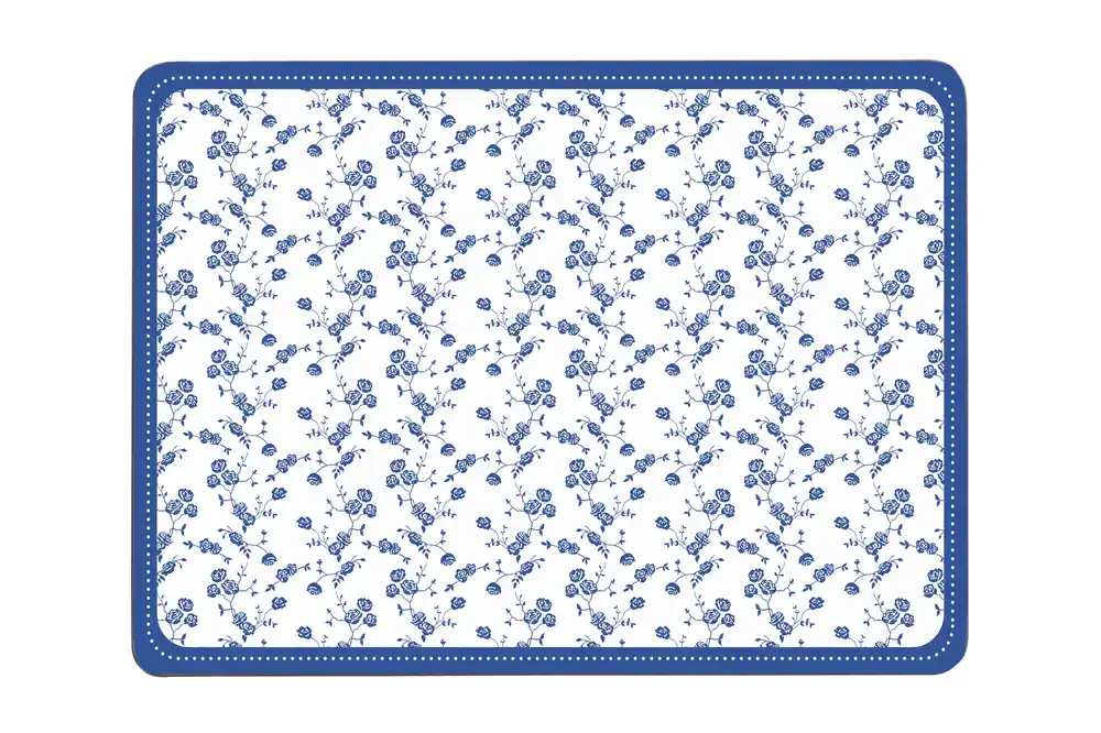 Set of Four Blue Rose Placemats, Durable Heat-Resistant Cork Table Mats with Elegant Floral Design