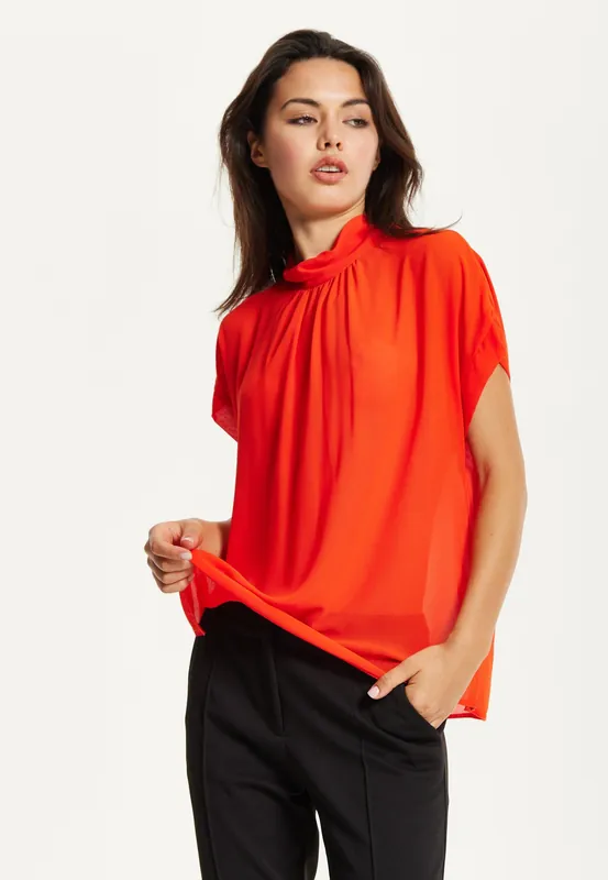 Orange High Neck Tie Back Top - Liquorish