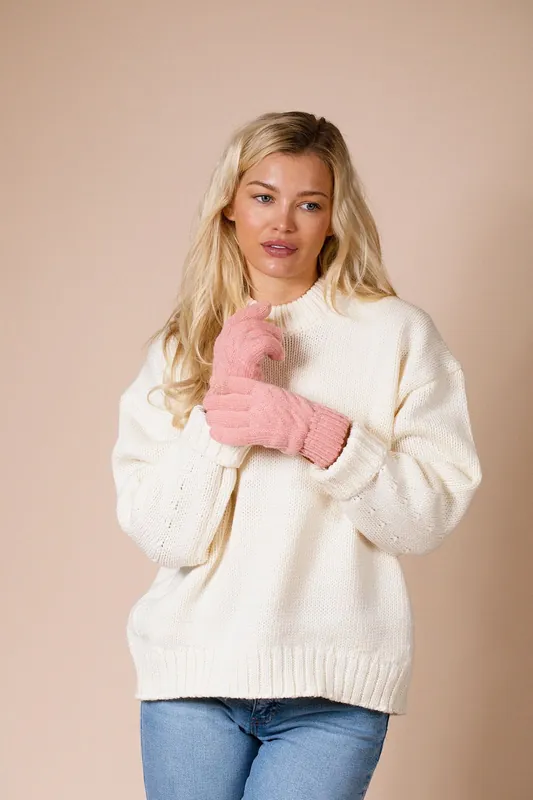 Touch Screen Cable Knit Gloves - Fleece Lined